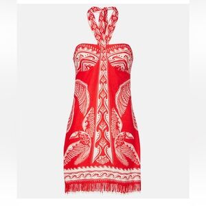 Farm Rio Majestic Coconut Tree linen beaded fringe minidress